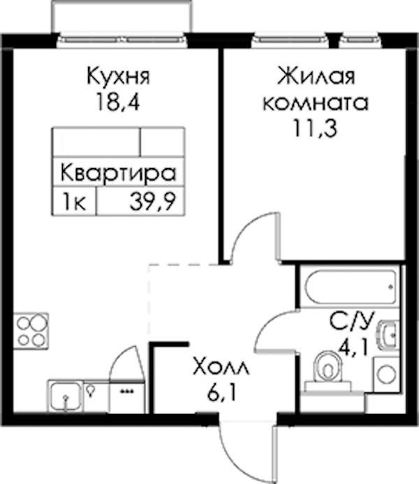 1-комнатная квартира 39.9 м², 13/13 эт., ЖК «Кантемировская 11»